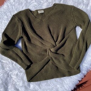 Olive green sweater with twist in front